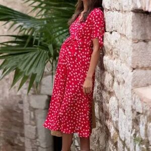 Seraphine Bessie Wrap Maternity Nursing Dress Size 6 Red NWT Floral W010449